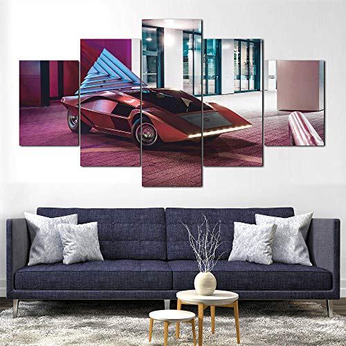 Cuadro Coche Clásico Lancia Stratos Zero XXL Impresiones En Lienzo 5 Piezas Cuadro Moderno En Lienzo Decoración para El Arte De La Pared del Hogar 150×80 Cm HD Impreso Mural (Sin Marco)