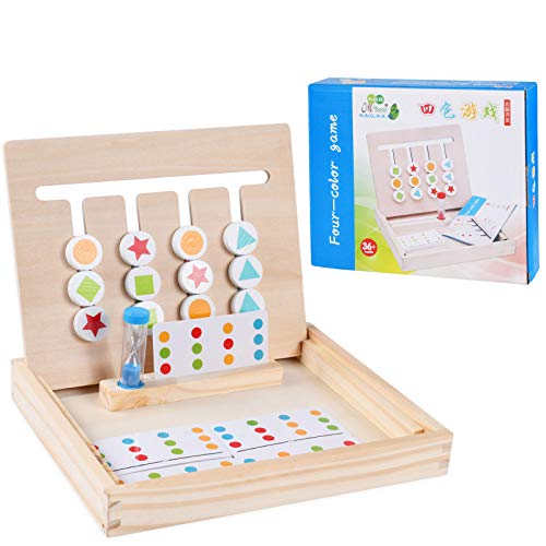 Cuatro Colores Juguetes de Madera,Tablero Juego Lógico de Madera Puzzles Infantiles,Rompecabezas clasificación y Formas acertijos a Juego,con Reloj de Arena Rompecabezas Madera,para Niños 3 4 5 Años