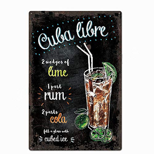 Cuba Libre para letreros de metal de 20 x 30 cm para decoración de pared de cocina Cuba Libre para letreros de metal de 20 x 30 cm para decoración de pared de cocina