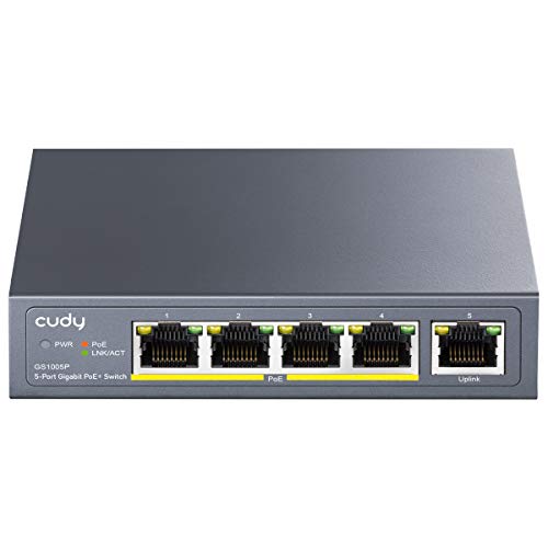 Cudy GS1005P Switch PoE+ 5 Puertos Gigabit Ethernet 10/100/1000 Mbps,60 W, 4 Puertos PoE+, 802.3af/at, Unmanaged Plug & Play