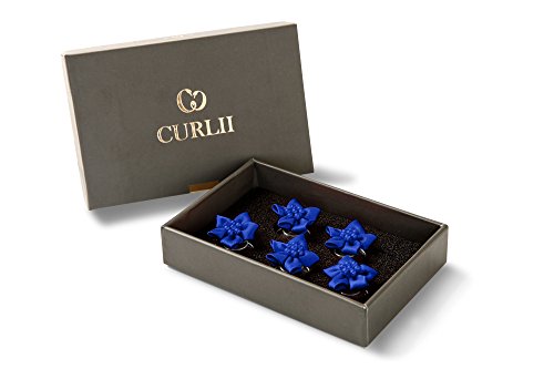 CURLII 5 Flores Horquillas de Espiral con Flores - joyería Nupcial - Edición de Plata - Azul
