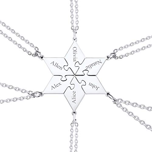 Custom4U Hexágono Roto de Amistad Amor para Siempre Collar Mejores Amigas para 6 Cadena Personalizada con Nombres Fechas Memoriales Acero Inoxidable 316L Plateado Platino Custom4U Hexágono Roto de Amistad Amor para Siempre Collar Mejores Amigas para 6 Cadena Personalizada con Nombres Fechas Memoriales Acero Inoxidable 316L Plateado Platino