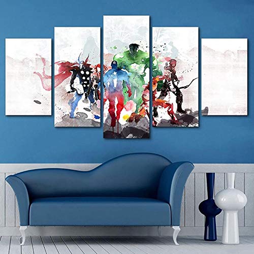 CVBGF Impresión en lienzo 5 piezas de fotos de Los Vengadores Infinity War – película impresión de carteles y murales en marcos de madera para decoración moderna del hogar