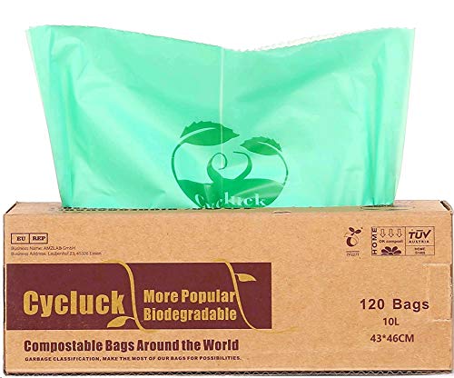 Cycluck 120 Bolsas 10L Bolsa de Basura ecológica 100% Biodegradable y Compostable, con EN 13432 Hecho de Almidón de Maíz (10L)