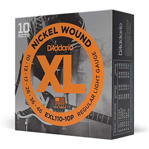 D'Addario EXL110-10P - Juego de cuerdas para guitarra eléctrica de acero y níquel, .010-0.046