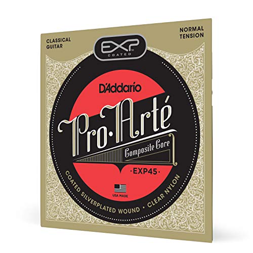 D'Addario EXP45 - Juego de Cuerdas para Guitarra Clásica de Nylon con Entorchado de Plata (Tensión Media), Transparente