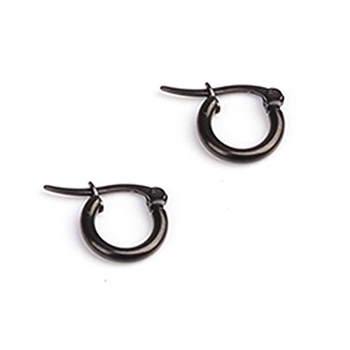 Daesar Pendientes de Hombre Mujer Pendientes Acero Inoxidable 1 Par Pendientes de Aro Pendientes Para Mujer Hombre Negro 15MM