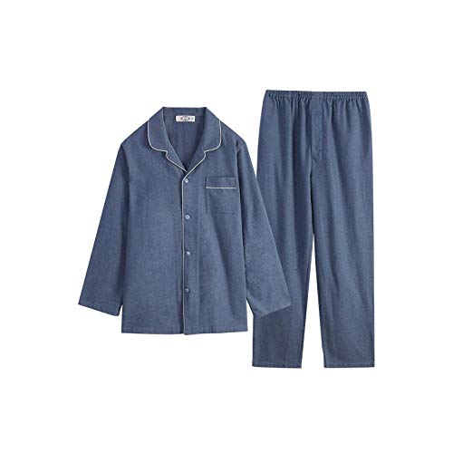 DAFREW Pijamas De Algodón De Manga Larga para Hombres, Color Sólido Simple, Ropa De Hogar, Primavera Y Estilo Otoño Algodón Casual De Dos Piezas En Casa De Dos Piezas (Color : Blue, Size : Medium)