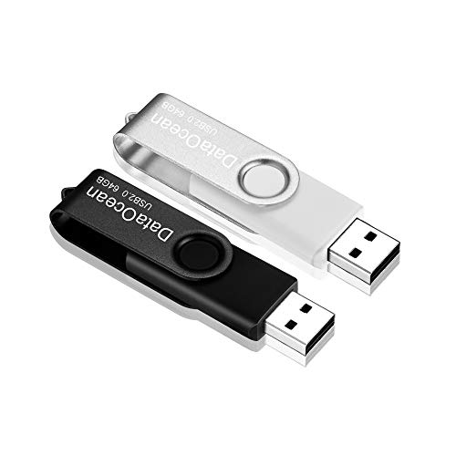 DataOcean 2 Piezas USB 2.0 64GB Memorias USB PenDrives Giratoria Pen Drive 64 GB Unidad Flash (2 X 64GB Negro Plata)