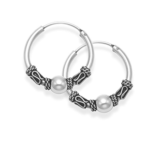de plata de ley mediano Bali pendientes de aro, y pelota de twist cables - Tamaño: 19 mm 6210 de plata de ley mediano Bali pendientes de aro, y pelota de twist cables - Tamaño: 19 mm 6210