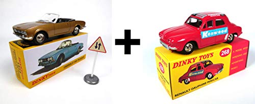 DeAgostini Set of 2 Dinky Toys Cars : Renault Dauphine Minicab Kenwood + Peugeot 504 Cabriolet / Norev (Ref: 268 + 1423)