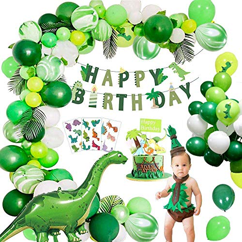 Decoración de fiesta de la selva, MMTX Juego de decoración de cumpleaños de dinosaurio, Globos de dinosaurios de estilo jurásico mundial con pancarta de feliz cumpleaños para niños Niños Niños