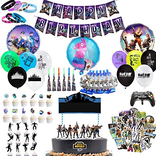 Decoración de la Fiesta de Videojuegos, 123 PCS Artículos de Fiestas para Fanáticos de los Videojuegos Cumpleaños Infantil de Tema de Videojuegos con Pulseras Pegatinas Adornos