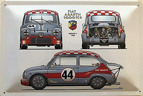 Deko7 Escudo de Metal 30 x 20 cm Fiat Abarth 1000 TCR