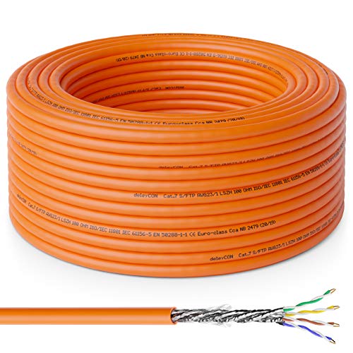 deleyCON 30m Cat.7 Cable de Instalación Cobre Rígido S/FTP PIMF Cable de Red Cable de Instalación Cable LAN Cable de Ethernet Cable de Datos Gigabit CAT7 10Gbit 1000MHz LSZH Libre de Halógenos DOP