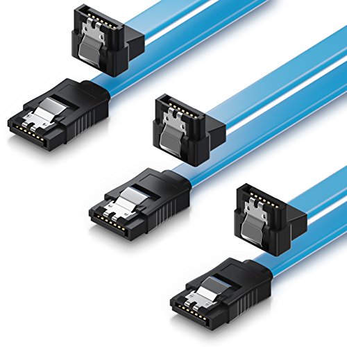 deleyCON 3X 50cm Cable SATA III Cable de Datos S-ATA 3 6 GBit/s Cable de Conexión para HDD SSD - Clip Metálico - 1x Recto 1x Conector de 90° Tipo L - Azul