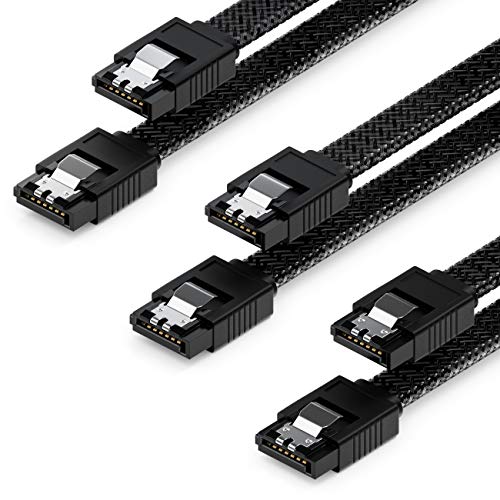 deleyCON 3X 50cm SATA III Nylon Cable Set Cable de Datos Cable de Conexión 6 Gbit/s Placa Base HDD SSD Disco Duro 2 Conector S-ATA Recto Negro