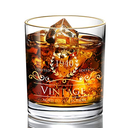 Desberry - Vasos de whisky para cumpleaños, aniversario, vaso de whisky, vaso de cristal con impresión del año, Vidrio, 1940