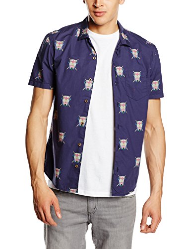 Desigual CAM_CARLITOS Camiseta, Bleu (Negro Iris), Small para Hombre