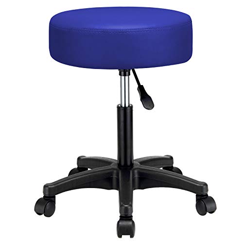 Deuba Taburete giratorio silla de trabajo 52 x 52 cm Altura regulable 42-56 cm cuero artificial azul asiento acolchado