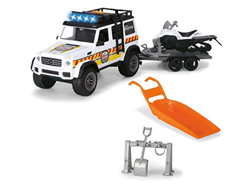 Dickie Toys Playlife-Kit montaña para Mercedes Benz AMG, Todoterreno, Yamaha Moto de Nieve, Figura móvil, Trineo de Rescate, Accesorios, luz y Sonido, 38 cm, a Partir de 3 años (203837009)