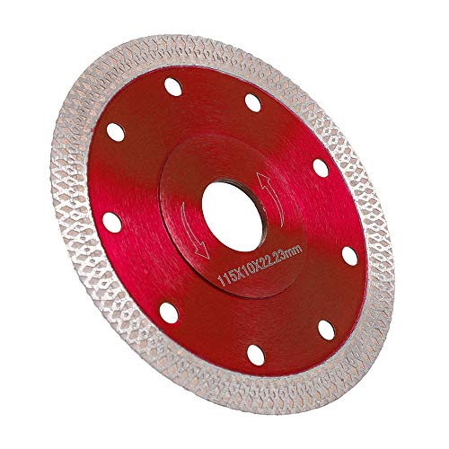Disco diamantado de 115 mm, fino, profesional, corte en seco con corte en húmedo para gres porcelánico, granito, cerámica, cuarcita, mármol (rojo)