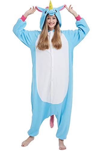 Disfraz de Animal Unisex para Adulto Sirve como Pijama o Cosplay Sleepsuit de una Pieza (Unicornio Azul, L)