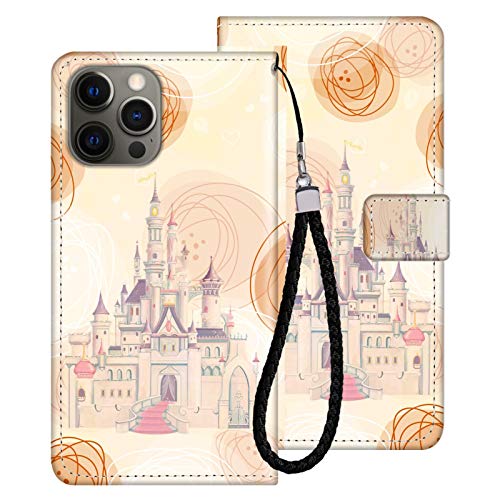 DISNEY COLLECTION Funda tipo cartera para iPhone 12 Pro, piel sintética, diseño de castillo de Disney, con correa de mano, función atril, para mujeres y niñas