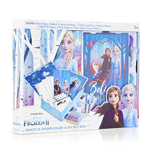 Disney Frozen 2 Diario Secreto Niña con Candado, Caja Sorpresa con Accesorios de Regalo Pegatinas, Princesas Disney Elsa Anna El Reino del Hielo, Regalos para Niñas Cumpleaños Navidad