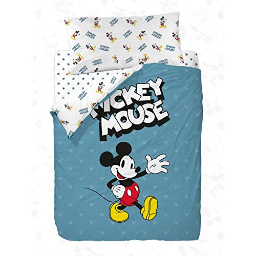 Disney Mickey 90's Blue Funda Nórdica de 3 Piezas para Cama, Cotton, Multicolor, 90
