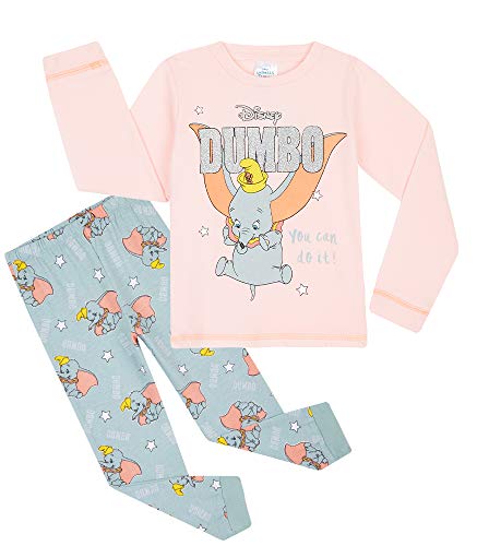 Disney Pijama Niña, Pijama Niña Invierno de Personaje Dumbo, Conjunto 2 Piezas Camiseta Manga Larga y Pantalon, Regalos para Niñas Edad 18 Meses - 12 Años (Rosa/Gris, 9-10 años)