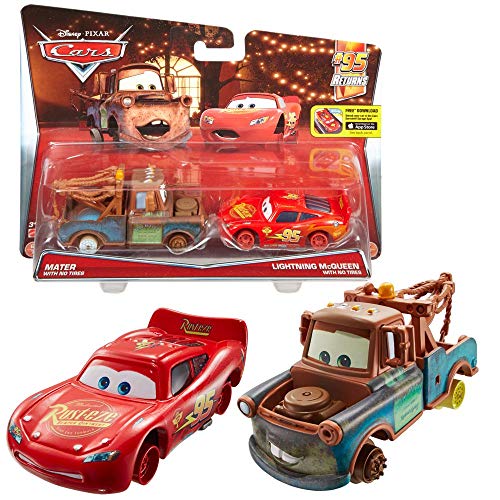 Disney Selección Modelos Doble Pack Cars | Cast 1:55 Vehículos | Mattel, Cars Doppelpacks:Mater & Lightning with no Tires