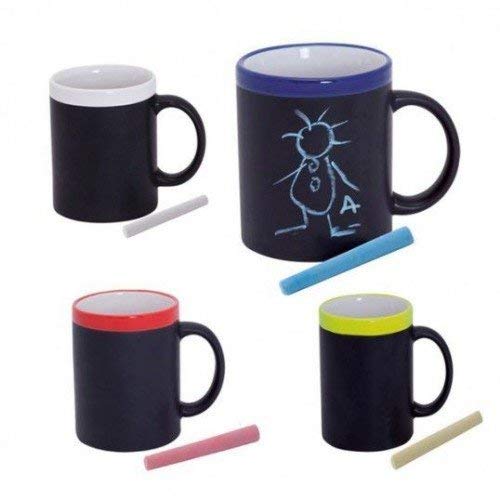 DISOK Lote de 36 Tazas Pizarra de Cerámica Ideales para Desayuno, en Caja de Regalo. Se sirven Surtidas en Colores. Tazas Infantiles para Colorear con tizas, Pinturas. Regalos para Niños y niñas.