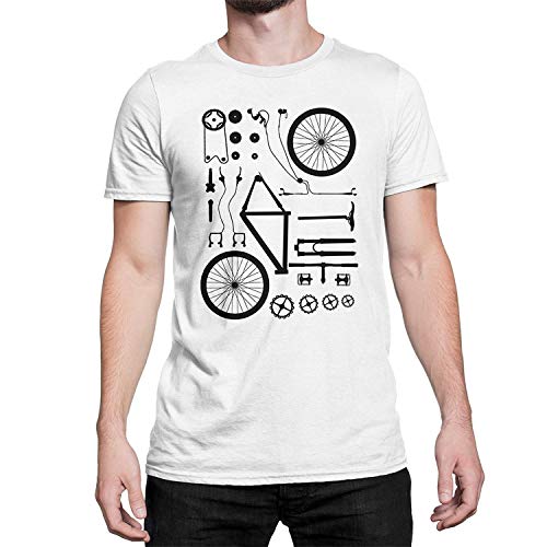 Divertidos de la Bici MTB de despiece de la Camiseta de los Hombres para completar un Ciclo, Cuesta Abajo y de Montaña Los Aficionados de Bicicletas, 4X-Grande, Blanca