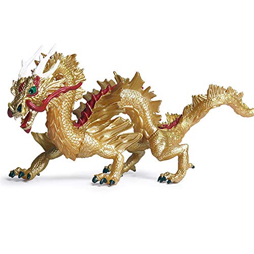DIYARTS Juguete del Dragón Chino Modelo de Animal de Simulación de Estilo Oriental Tradicional Extra Grande para decoración del Hogar O Niños Jugando (Gold)