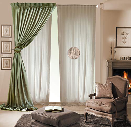 domus&trend Alina - Cortina beige con trama ligera y elegante, con bordados y acabados de costura con plomo; ideal para cualquier ambiente de la casa, fabricada en Italia