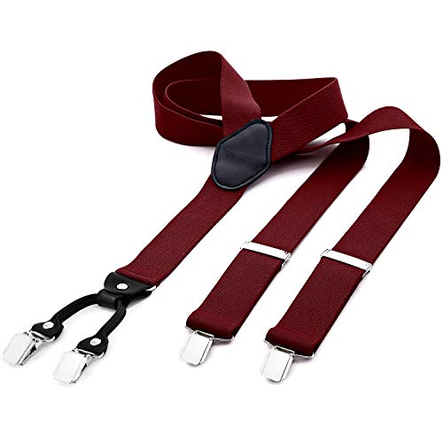 DonDon tirantes anchos 3,5 cm para hombres con 4x clips con cuero en forma de Y - rojo oscuro