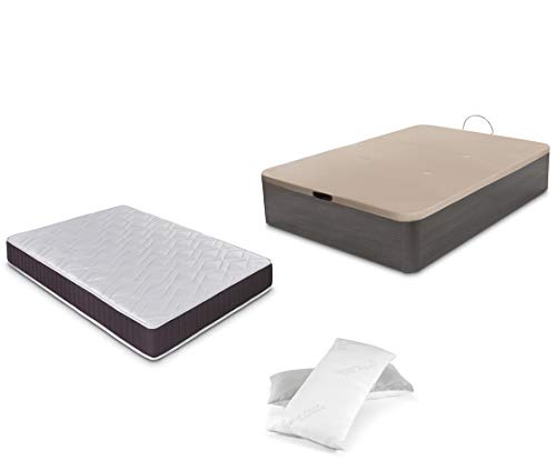 Dormidán - Pack de canapé abatible de Gran Capacidad + colchón viscoelástico + Almohada visco Copos de Regalo (150_x_190_cm, Ceniza) Dormidán - Pack de canapé abatible de Gran Capacidad + colchón viscoelástico + Almohada visco Copos de Regalo (150_x_190_cm, Ceniza)