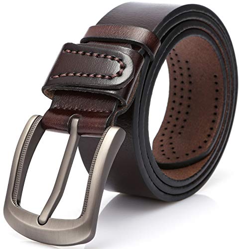 DOVAVA Cinturón de Cuero para Hombre,Cinturón de Cuero para Hombres, Adecuado para Uso Informal, Formal y de Negocios (Marrón 2001, 105 cm (30"-35"))