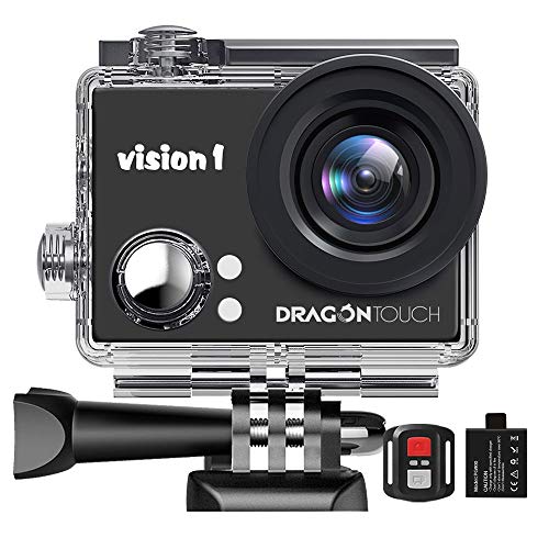 Dragon Touch Cámara Deportiva 1080P Cámara de Acción con Control Remoto Videocámara Impermeable con Baterías Recargable Multi Accesorios (Vision 1)