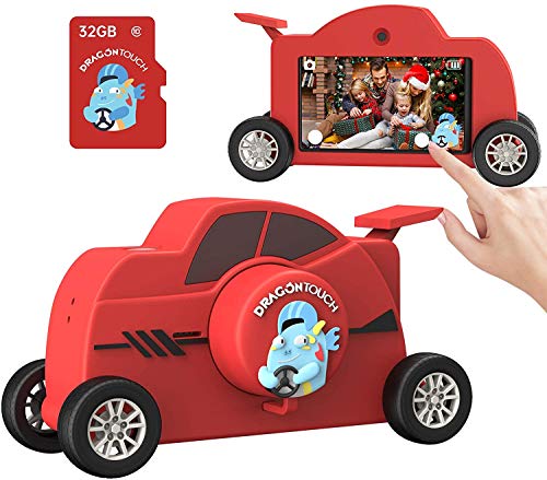 Dragon Touch WT01 Cámara Digital con Pantalla Táctil 3.0" IPS 48MP WiFi, Cámara de Fotos para Niños con Forma de Coche de Carreras, HD Cámara de Video Infantil con Tarjeta TF de 32GB