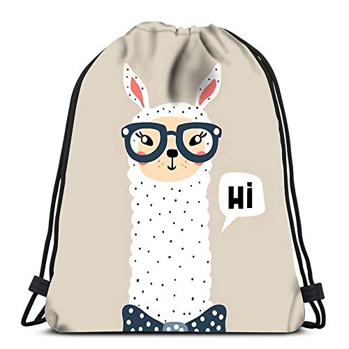 Drawstring Backpack Sport Bags Cinch Tote Bags Cute Lama Face Childish Print For Fabric Card Baby Shower Illustrtion For Traveling and Storage