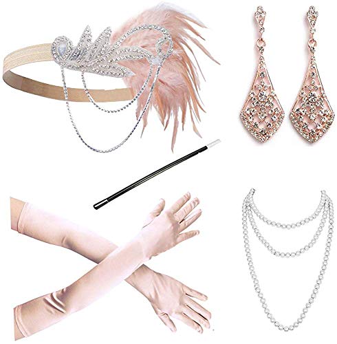 DRESHOW 1920s Accesorios Set Años 20 Fiesta Disfraz Gran Gatsby Diadema Collar Guantes Pendientes Porta Cigarrillos para Mujeres DRESHOW 1920s Accesorios Set Años 20 Fiesta Disfraz Gran Gatsby Diadema Collar Guantes Pendientes Porta Cigarrillos para Mujeres
