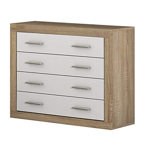 duehome HomeSouth - Comoda 4 cajones, chinfonier Dormitorio Modelo Lara, Color Cambria y Blanco, Medidas: 98 cm (Ancho) x 81,5 cm (Alto) x 39,6 cm (Fondo) duehome HomeSouth - Comoda 4 cajones, chinfonier Dormitorio Modelo Lara, Color Cambria y Blanco, Medidas: 98 cm (Ancho) x 81,5 cm (Alto) x 39,6 cm (Fondo)