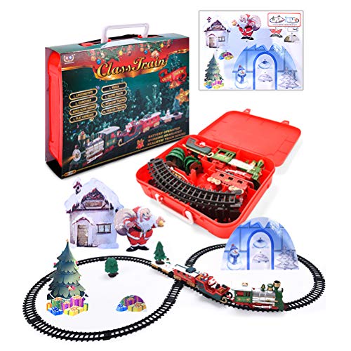 DUOCACL Track Train, Christmas Electric Track Train Kids Classic Rail Compartment Toys with Light Music for Children Gifts