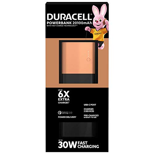 Duracell Power bank de 20100 mAh, Bateria externa movil con tecnología de carga rápida IN/OUT (Power Delivery 30W y Quick Charge 3.0 18W) para smartphones, tablets, y dispositivos con alimentación USB Duracell Power bank de 20100 mAh, Bateria externa movil con tecnología de carga rápida IN/OUT (Power Delivery 30W y Quick Charge 3.0 18W) para smartphones, tablets, y dispositivos con alimentación USB