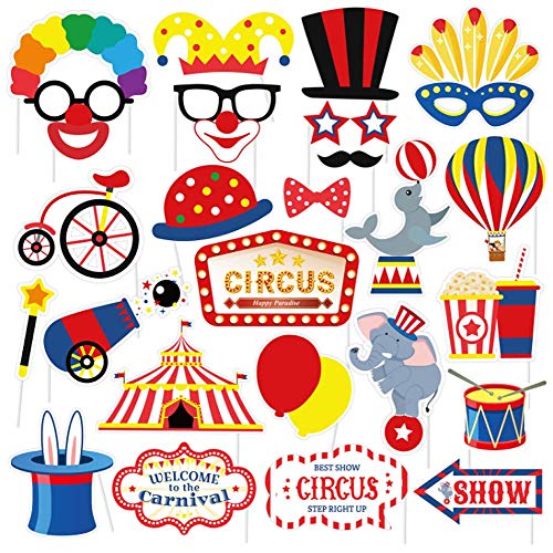 Dusenly Circo Carnaval Party Photo Cabooth Props 27pcs Divertido Kit DIY Kit de Payaso Fiesta Accesorios para Cumpleaños Solteros Boda Fiesta Decoración Suministros