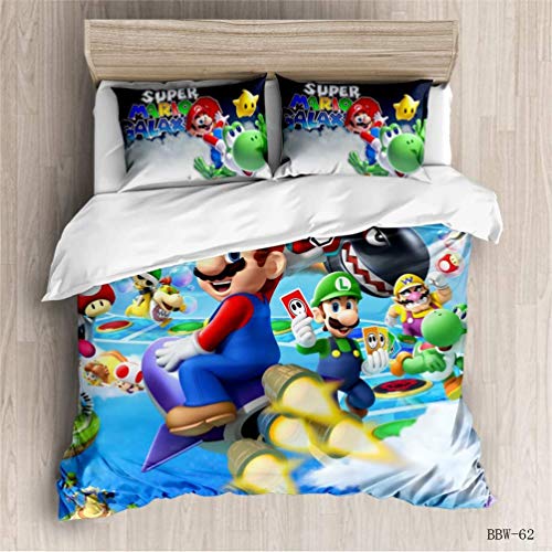 EA-SDN 3D Super Mario Bros. Juego de Ropa de Cama (Funda nórdica de 135 x 200 cm y Funda de Almohada de 50 x 75 cm) Infantil con diseño de Dibujos Animados(Mario #7,155 x 220 cm)