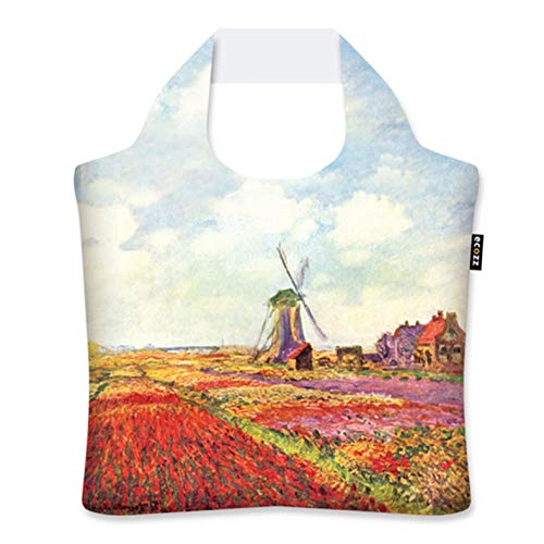 ecozz Tulip Fields in Holland - Claude Monet Einkaufstaschen-Tragetasche de 100% rPET (recycelten PET-Flaschen)-Wasserabstoßend-con Reißverschluss-Einkaufstüten-Handtasche-Reisetasche-Strandtasche