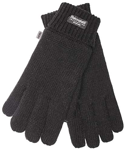 Eem - Guantes de punto para hombre con forro térmico Thinsulate de poliéster, material de punto de 100 % lana Lana de oveja negra. S Eem - Guantes de punto para hombre con forro térmico Thinsulate de poliéster, material de punto de 100 % lana Lana de oveja negra. S